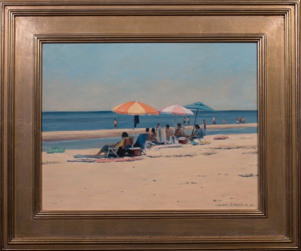 Donald S. Lewis, Jr. - Beach Umbrellas, Virginia Beach - Oil on Panel - 14x18 - Framed