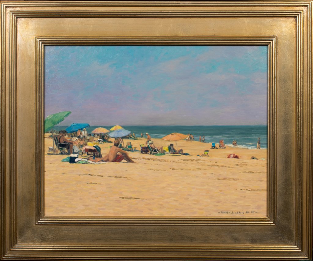 Donald S. Lewis, Jr. - Memorial Day on the Beach - Oil on Panel - 14x18 - Framed