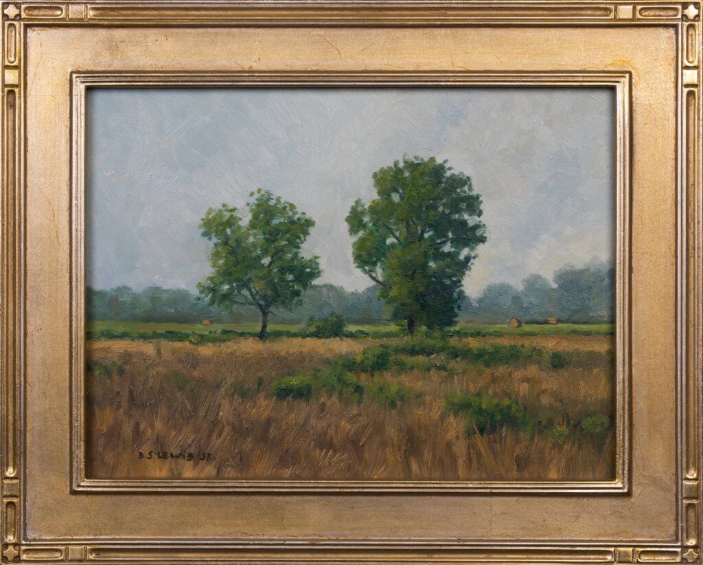Donald S. Lewis, Jr. - Trees and Bales, Riverwood - Oil on Panel - 9x12 - Framed